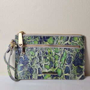 Brahmin green/blue textured wristlet /clutch bag